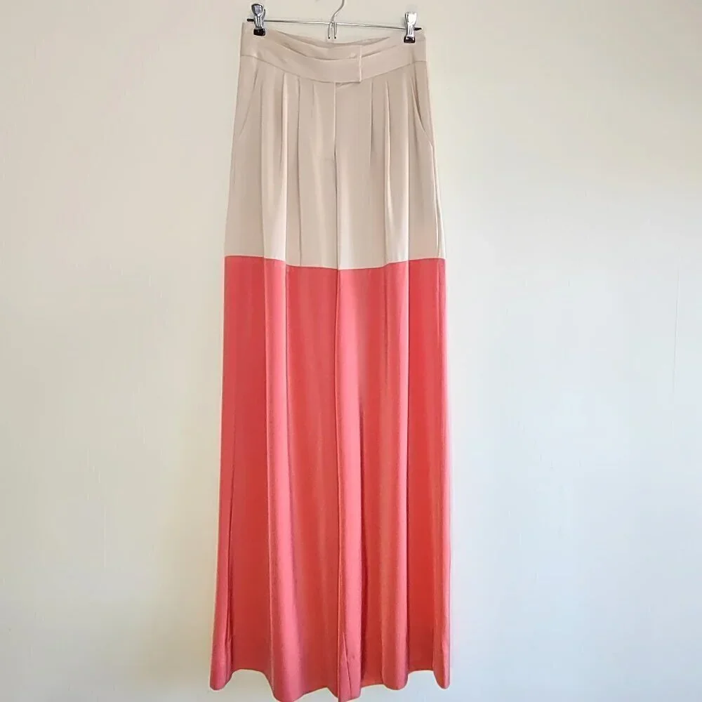 NEW Kimberly Goldson Wide-Leg Satin Trousers Colorblock Size 4 Quiet Luxury - Picture 3 of 14